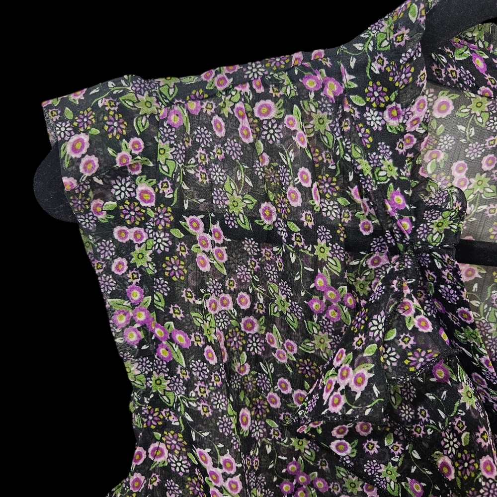 Fire Los Angeles Ruffled Sheer Floral Top Size Large - Picture 4 of 13